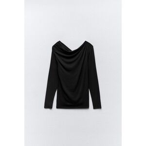 Zara EUC Boat Neck Sheer Drapy Long Sleeve Top Size M Off Shoulder Casual